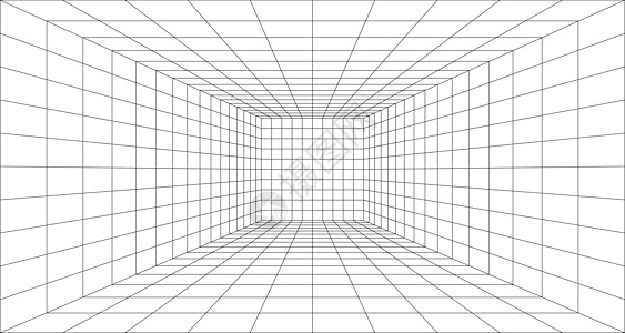 透视网格背景 3d 矢量图 模型投影背景模板 直线一点透视学位房间三角形统治者设计师等距方案插图马赛克前提插画