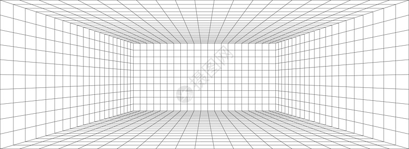 透视网格 3d 矢量图 模型投影模板 直线一点透视地平线绘画细胞等距白色房间插图工程学位马赛克插画