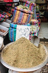 市场上的Zaaatar香料种子英亩撒旦美食解雇草本植物食物芝麻图片