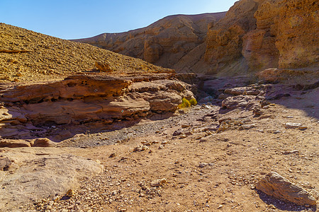 Nahal Shani沙漠谷 伊拉特山橙子风景侵蚀地标编队峡谷石头砂岩人行道踪迹图片