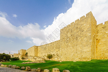 耶路撒冷旧城墙和大卫塔 耶路撒冷建筑学堡垒历史城市旅游文化长廊地标石头景观背景图片
