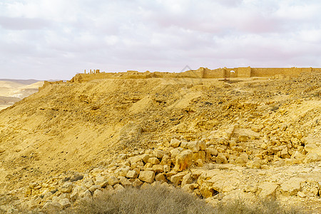 被毁坏的古老Nabataean城市阿夫达特岩石城市国家历史城堡旅行柱子数据寺庙沙漠图片