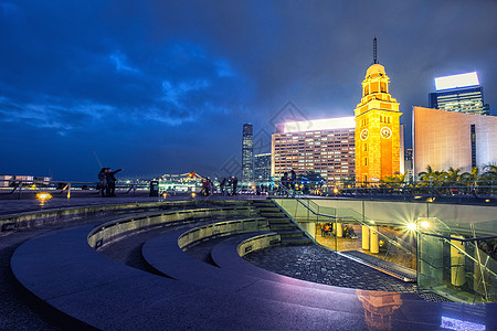 香港旧钟塔夜景台装置古董正方形历史地标观光历史性发条建筑楼梯图片