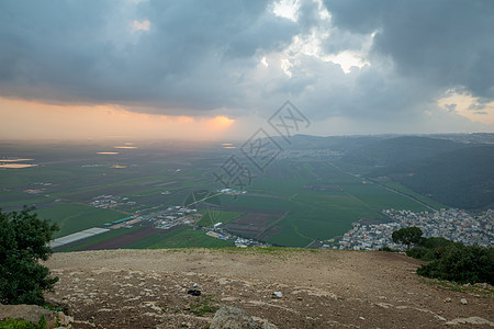 塔博山 Jezreel 山谷日落视图爬坡地标农业旅行农场禁忌远景国家圣地地平线图片