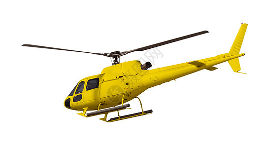 白色的黄色直升机 在白色上被隔离技术乘客车辆天空运输转子机身菜刀航空旅行背景图片
