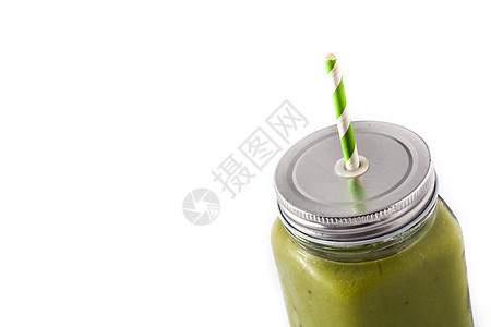 健康的绿色冰沙 有菠菜 薄粉 姜和绿水果玻璃奇异果蔬菜白色奶昔饮食薄荷营养饮品图片