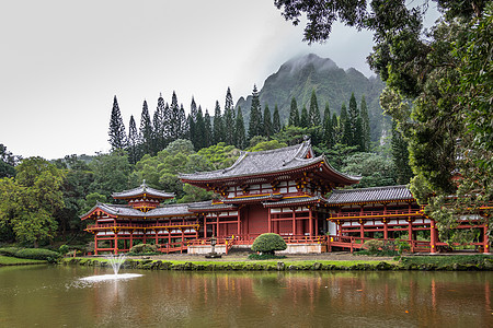 夏威夷瓦胡省Kaneohe的Byodo-in佛教寺庙角观图片