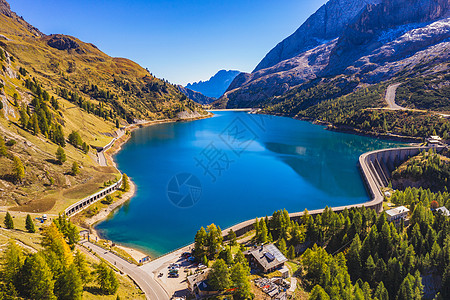 费达亚湖 法萨谷 特伦蒂诺阿尔托阿迪埃风景顶峰全景天线人工湖高度地块农村天空旅游图片