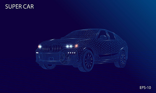超级汽车 3d 线框渲染未来派设计概念向量它制作图案图片