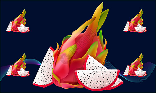抽象背景上的现实火龙果插图菠萝异国热带情调贴纸宏观果汁水果季节图片