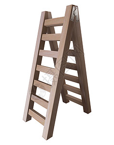 孤立的木阶梯楼梯梯子白色木头商业棕色概念建筑工具图片