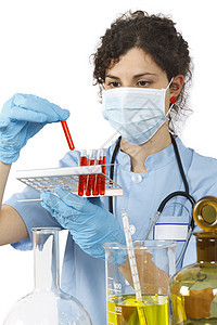 医生工作服试管手套面具药品学习防护眼镜吸管防护化学品背景图片