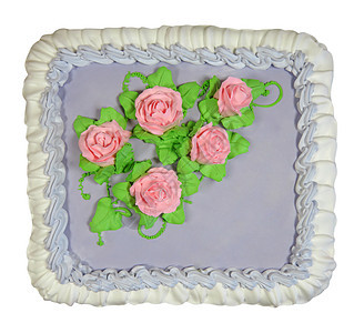 生日蛋糕白纸上孤立的生日蛋糕玫瑰甜点磨砂食物冰镇派对正方形庆典香草小路图片