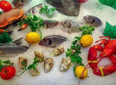 冰上海食团体钓鱼食物营养饮食海洋市场美食柠檬贝类图片