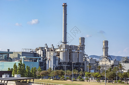 巴塞罗那的工业工厂火力发电工程发电厂生态电气环境织物建筑气体城市图片