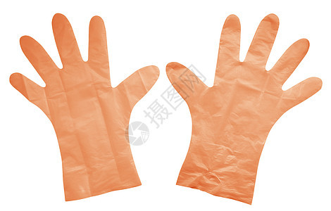 隔离的塑料手套-橙色图片
