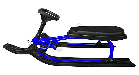 孤立的雪橇     蓝色震惊塑料黑色吸收器金属小路摩托车座位车轮车把图片