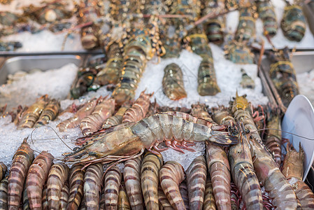 泰国海产食品市场新鲜生虾贝类食物零售店铺贸易生活钓鱼销售健康美食图片