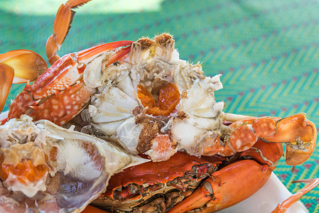 在海鲜市场煮或蒸烤花蟹饮食贝类沙蟹海洋钓鱼展示街道产品动物美食图片