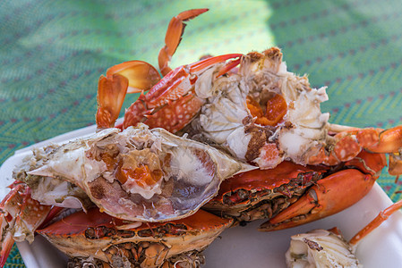 在海鲜市场煮或蒸烤花蟹营养街道销售农业贸易沙蟹螃蟹食物产品钓鱼图片