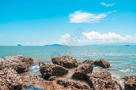 海滩和海洋景观 珊瑚礁岩石海滩假期波浪美丽热带沿海旅行蓝色石灰石架子海景图片