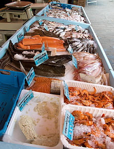 麻辣海鲜尼斯鱼市餐厅午餐海鲜托盘营养销售零售食物美食海洋背景
