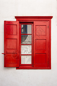希腊米科诺斯白色村庄假期建筑旅行房子窗户建筑学快门红色图片