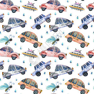 移动汽车它制作图案飞碟车辆手绘艺术飞行蜜蜂乐趣插图墙纸运输图片