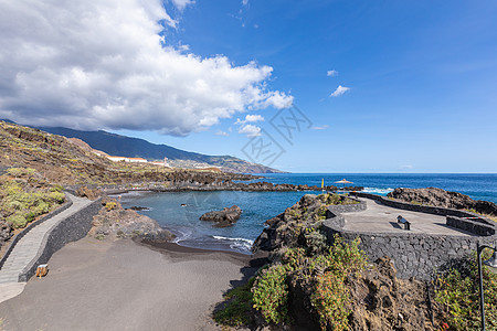 关于西班牙加那利群岛La Palma Canary岛La Palma的 坎昆海滩的看法热带海洋石头目的地天空太阳岛屿海岸旅行悬崖图片