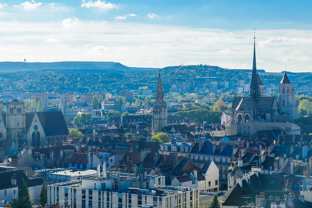 Dijon 历史中心的空中观景旅游城市教会建筑学场景景观观光房子风景地标图片