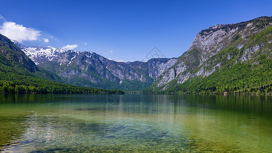 斯洛文尼亚的Bohinj湖 自然中的美丽阳光村庄旅游山脉天空季节国家森林环境高山图片
