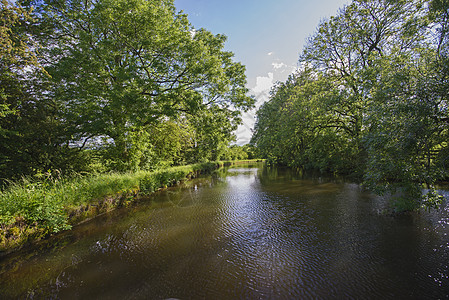 英国运河在农村环境中的视角树木多云天空反射英语角落水路乡村风景弯曲图片