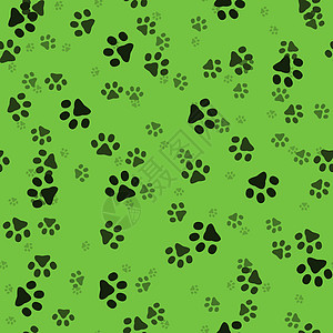 宠物动物爪印矢量图案 猫狗足迹无缝背景 图形插图纹理动物园白色绿色黑色动物群兽医尺寸哺乳动物墙纸纺织品图片