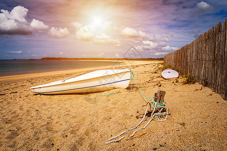 Landrezac海滩 Sarzeau Morbihan Britanny布列塔涅 Fran环境脚印天空晴天沙丘太阳栅栏地平线石图片