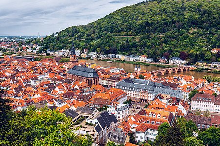 美中中世纪镇海德堡的全景 包括C景观爬坡建筑物明信片旅游吸引力历史性纪念碑蓝色堡垒图片