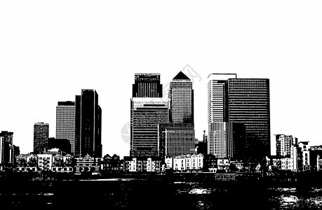 伦敦的加那利码头城市线条英语景观商业建筑学插图地标白色艺术背景图片
