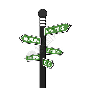 导航信息路标 方向矢量标志城市纽约莫斯科伦敦北京东京 孤立的图形插图图片