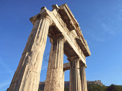 在希腊雅典的 特拉扬古老的黑人门或拱门蓝色废墟国家柱子访问正方形旅行建筑历史建筑学图片