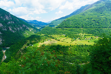 Mojkovac附近Tara河景观草地绿色天空地标塔拉旅行爬坡高地农村场景图片