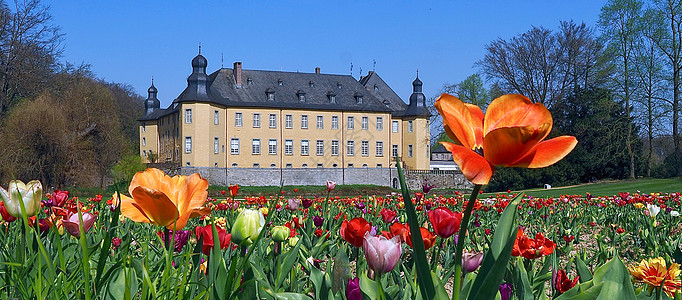春春朱埃钦的施洛斯德克城堡地标城市纪念馆单板建筑学蓝天风格景观天堂郁金香图片