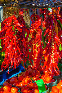 蒙特利尔Jean-Talon市场市场上销售的红辣椒图片