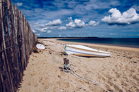 Landrezac海滩 Sarzeau Morbihan Britanny布列塔涅 Fran支撑天空脚印石头沙丘苔藓海岸晴天栅栏图片