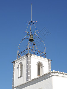 Albufeira老城白钟塔教堂戒指大教堂旅游观光海洋海浪蓝色假期信仰钟楼图片