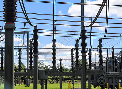 电力变压器 大电能的配电量网络电网电源线金属力量基础设施电气植物导体技术图片