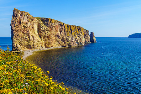 Perce 岩石 在加斯佩半岛的顶端海岸线质量控制海景编队悬崖吸引力半岛游客旅行海湾图片