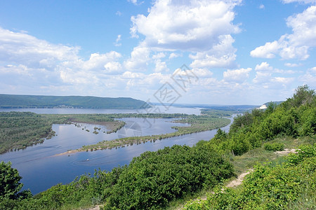 俄罗斯 萨马拉城 大河伏尔加植物天空风景爬坡森林蓝色天线白色晴天娱乐图片
