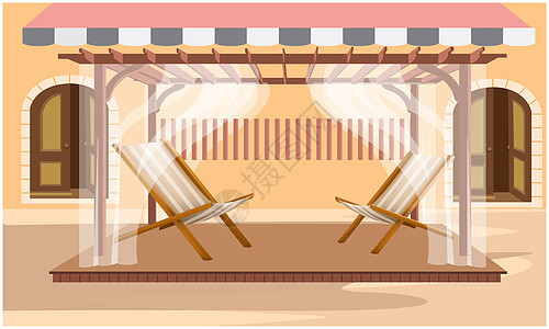 会议室中两把椅子的模拟插图办公室木头玻璃长椅奢华会议房子桌子花园商业图片
