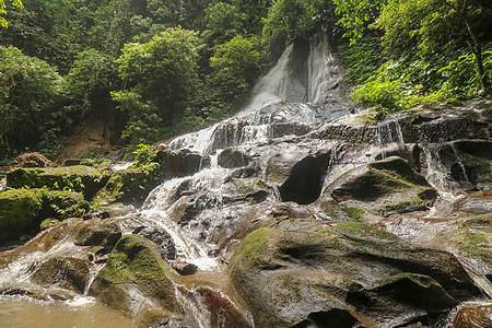 热带雨林的瀑布岩石森林丛林荒野植物溪流环境运动风景公园图片