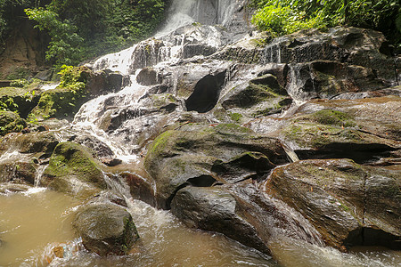 热带雨林的瀑布运动假期旅游溪流丛林公园岩石风景植物环境图片