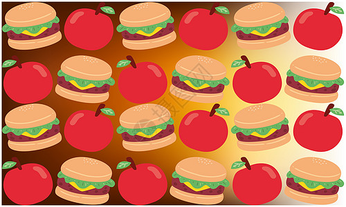 抽象背景下汉堡和番茄的数字纺织品设计洋葱蔬菜火腿水果插图包子小吃餐厅食物沙拉图片